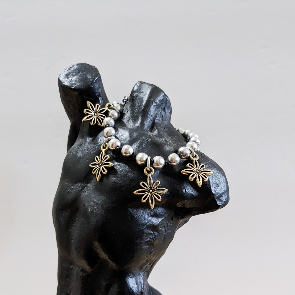 Lucky Brand Two Tone Beaded Flower Toggle Bracelet